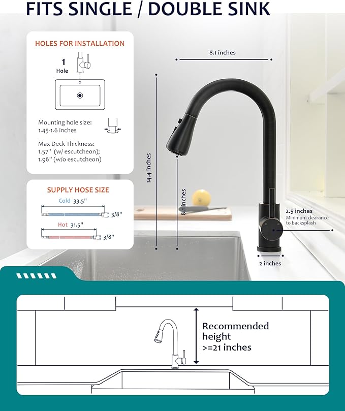 Oil Rubbed Bronze Kitchen Faucet with Pull Down Sprayer, Kitchen Sink Faucet VFAUOSIT Commercial Stainless Steel Laundry Single Handle Bronze Faucet for Kitchen Sink, Grifo para Fregaderos de Cocina