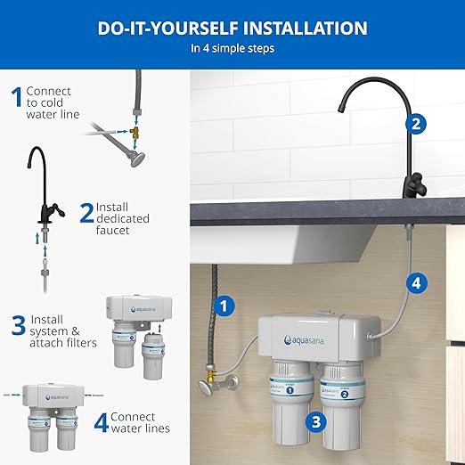 Aquasana Under Sink Water Filter | 2-Stage Filtration | Reduces up to 99.99% of PFAS, Lead, Chlorine, Cysts, & More | Under Counter Drinking Water Filter | Chrome Faucet | AQ-6200-CHR