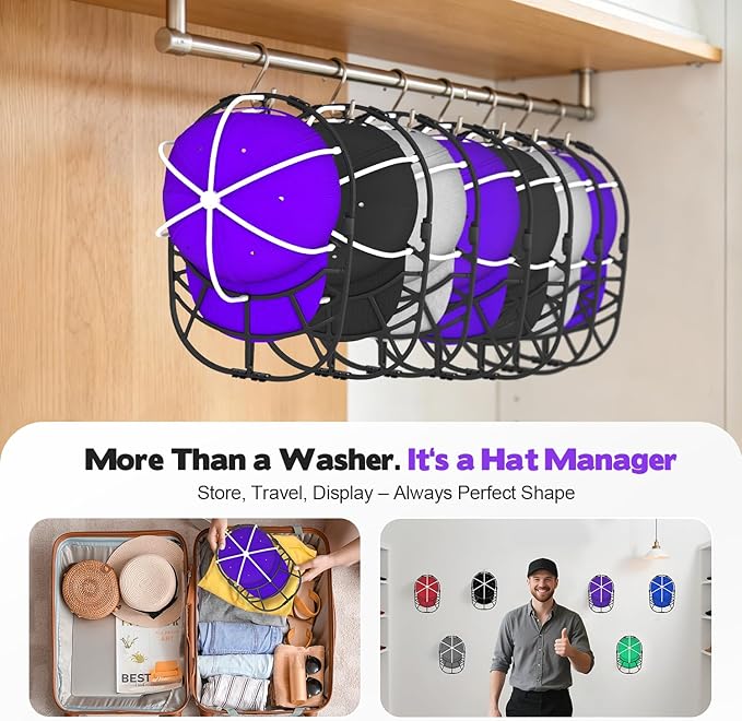 Hat Washer Cage for Washing Machine – Baseball Cap Cleaner Rack for Washer & Dishwasher, Structured Cap Shaper & Protector for Hats – 1 Pack (Assembly Required)