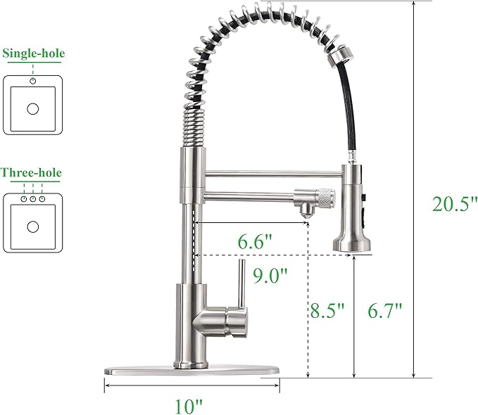Kitchen Sink Faucet, Pull-Down Water Filtration Faucet, Bar Filter, Brushed Nickel, Stainless Steel, PB1017