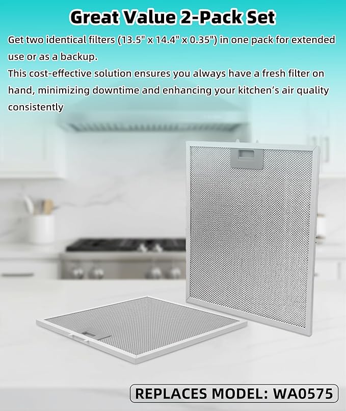 2 Pack WA0575 Range Hood Filters 13.5"x14.4"x0.35", 5-Layer Aluminum Mesh Grease Filter Replacement for Vissani 30" Pyramid/Wall Mount, Whirlpool, Zline, Ciarra & More