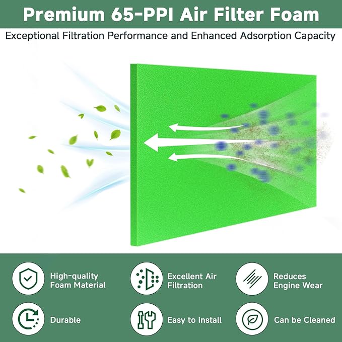 Washable Foam Air Filter Material Sheet for Uni Filter-BF-1 BF1 18" X 15" X 5/8" 65-PPI Green Fine Filter Foam Sheet Cut to Fit Air Filter Pads for Most Motorcycle ATV Scooters Dirt Bike UTV