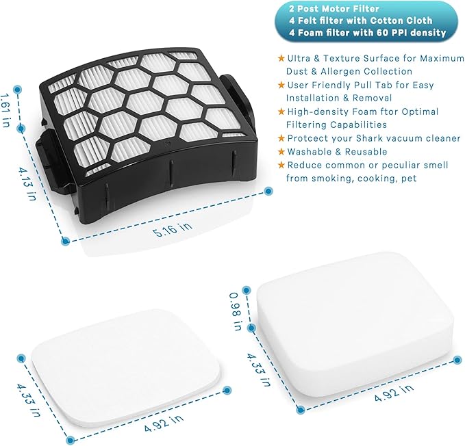 2 HEPA Filters and 4 Foam & Felt UV850 UV900 Filters Replacement for Shark Rotator Navigator Lift-Away ADV DuoClean PowerFins Vacuum UV850 UV900, Replace Part # XHF320 & XFFK602UKT