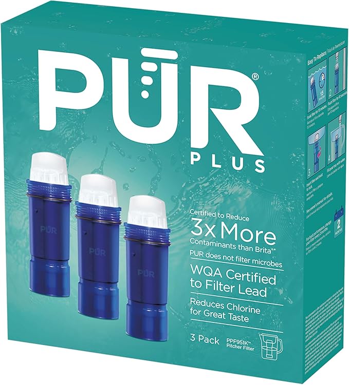 PUR Plus Water Filter Replacement for Pitchers & Dispensers, 6-Month Supply, 3 Count, Blue (PPF951K3)