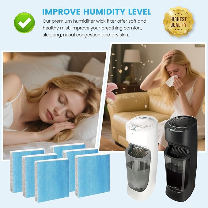 Colorfullife 6 Pack Humidifier Wicking Filter T for Honeywell Top Fill Tower Humidifier HEV615, HEV620, Upgraded HFT600PF1 Replacement Filter T with Blue Pre-Filter, Replace Parts HFT600T HFT600PDQ