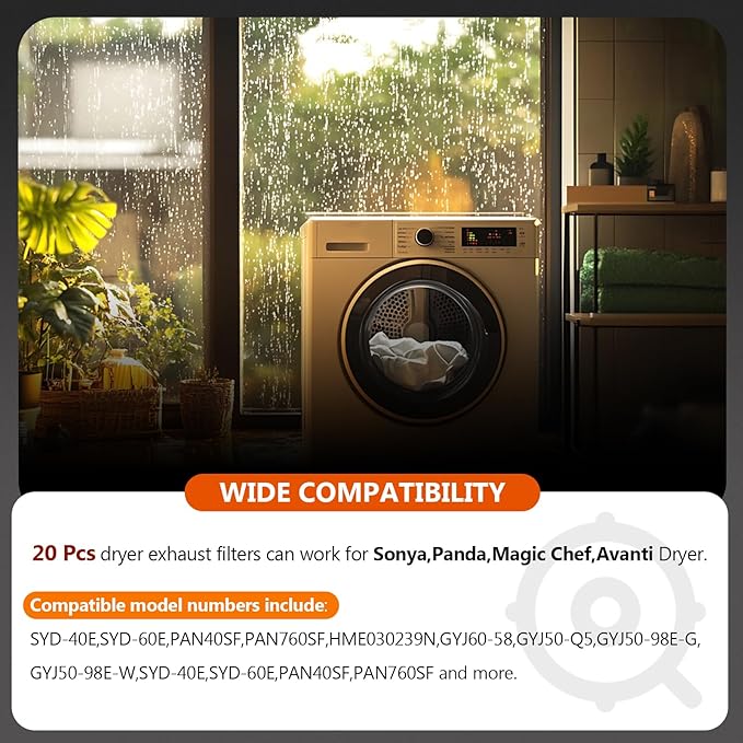 ใPolyester Upgradeใ20 PCS Dryer Exhaust Filter for Panda by Beaquicy - Lint Filter Cloth Dryer Replacement for Panda Sonya Magic Chef Avanti Dryers - Includes 16 Exhaust Filters & 4 Air Intake Filters