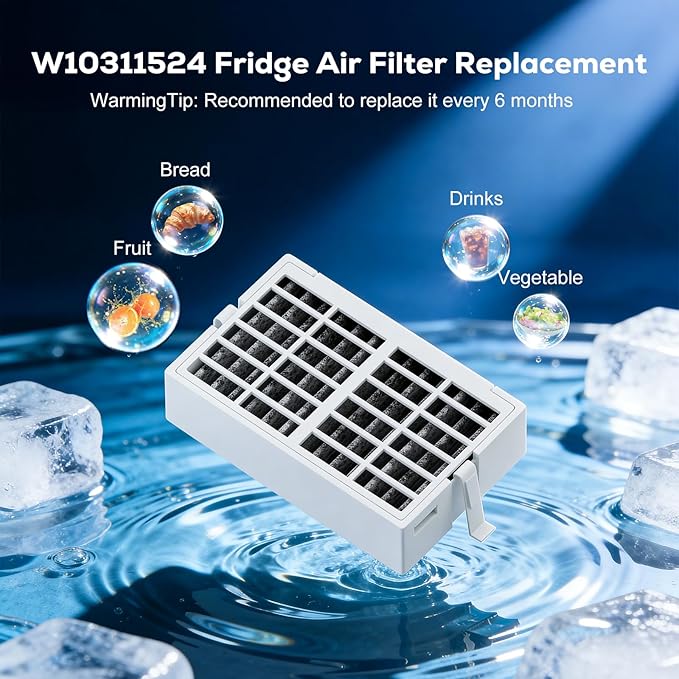 W10311524 AIR1 Refrigerator Air Filter Cartridge Replacement for Whirlpool Kenmore Refrigerator Compatible with Fresh Flow Refrigerator Air Filter, 3 Pack, White