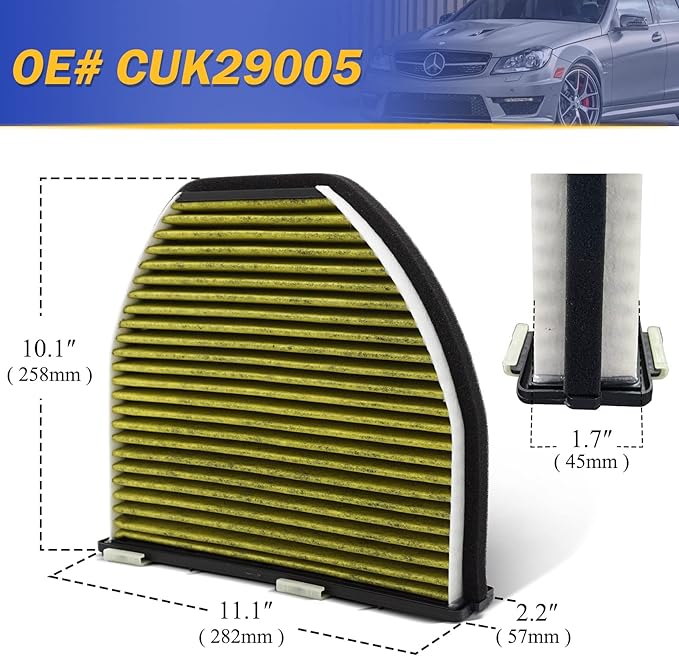 Premium Cabin Air Filter with Activated Carbon for 2008-2020 Mercedes-BENZ AMG C230 C300 E350 GLK350 C350 CLS550 CUK29005