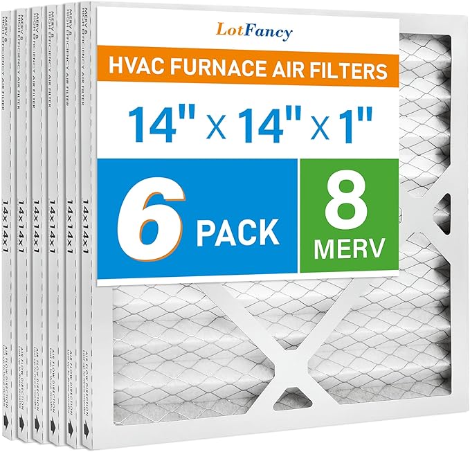 LotFancy 14x14x1 Air Filter MERV 8 6-Pack, Electrostatic Pleated Furnace & AC Filter, Captures Dust, Pet Hair, Pollen, Actual Size: 13.75"x13.75"x0.75"