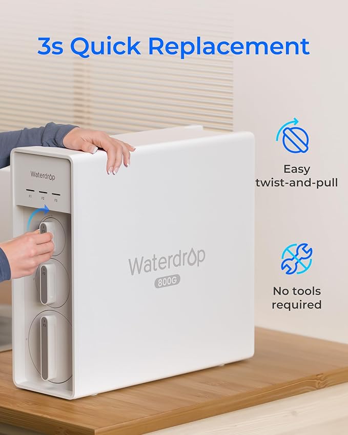 Waterdrop X8-WAN Alkaline Mineral Tankless Reverse Osmosis System, NSF/ANSI 42&58&372 Certified, 800 GPD RO Filter, 10-Stage Filtration UnderSink RO System, 2:1 Pure to Drain, LED Faucet, BPA Free