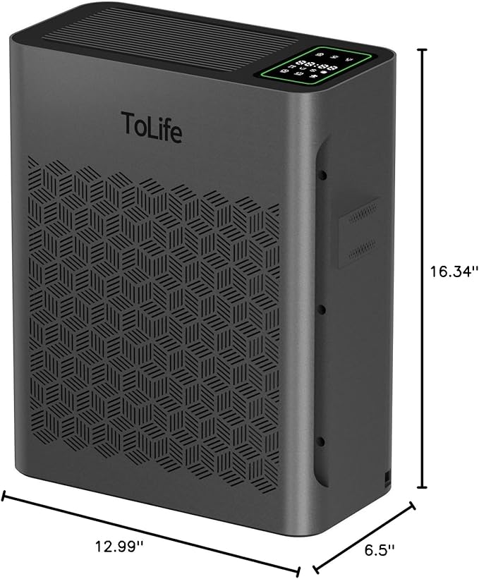ToLife Air Purifiers for Home Large Room Up to 1295 Ft² with PM 2.8 Display Air Quality Sensor, Auto Mode, Timer, Air Purifier for Bedroom Filters Smoke, Pollen, Pet Dander, Allergies, Grey