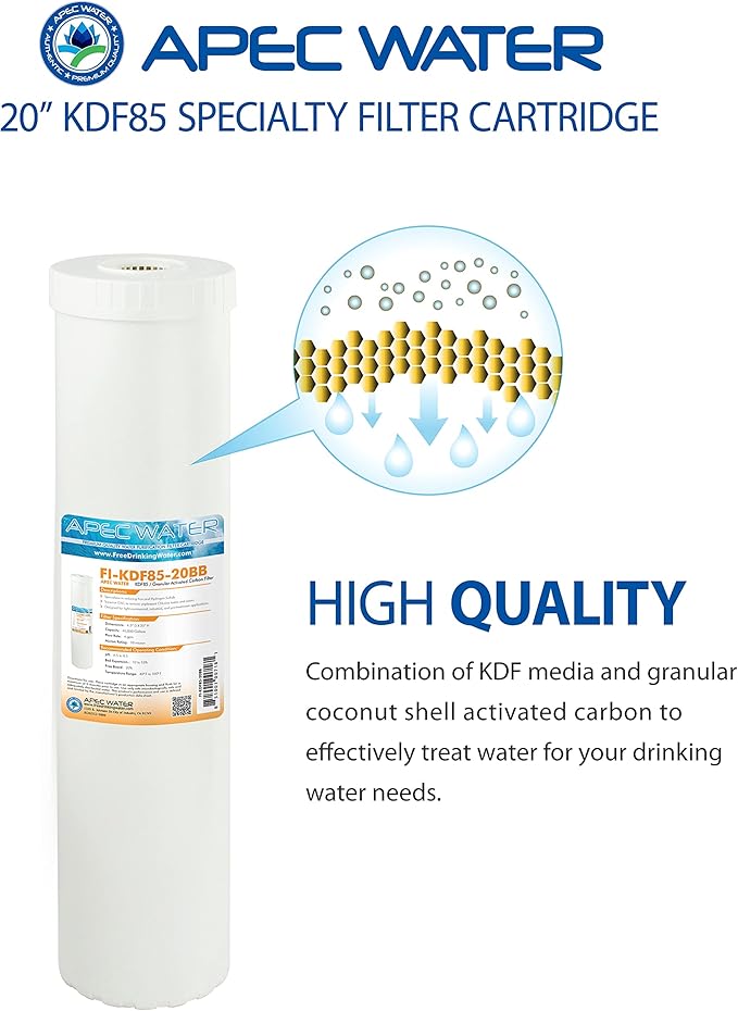 APEC Water Systems FI-KDF85-20BB US Made Iron and Hydrogen Sulfide Reduction Replacement Water Filter, 4.5"x20"