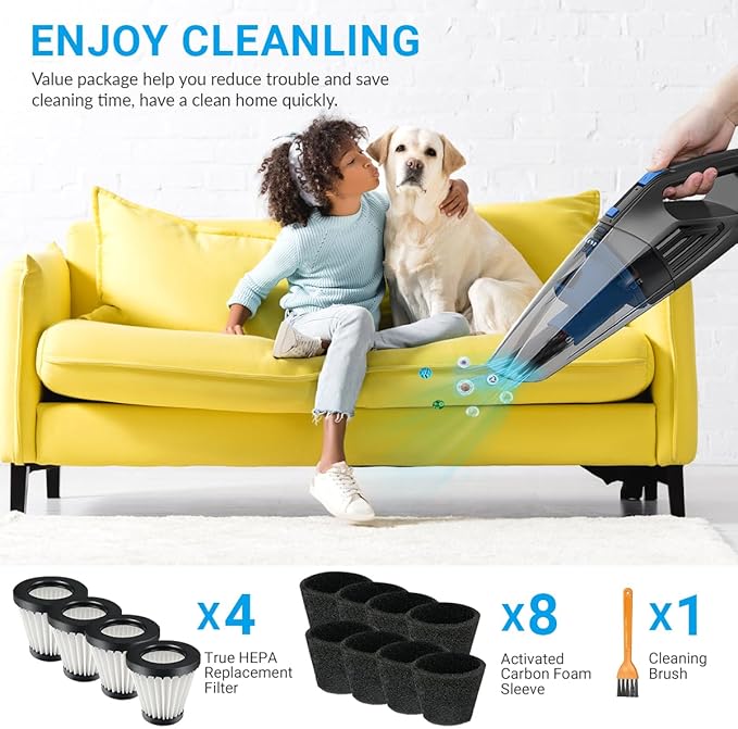 4 Pack F117 Filters Compatible with Dirt Devil Scorpion Handheld Vacuum Cleaner, Part # AD40117, with 8 Foam Sleeves & 1 Brush