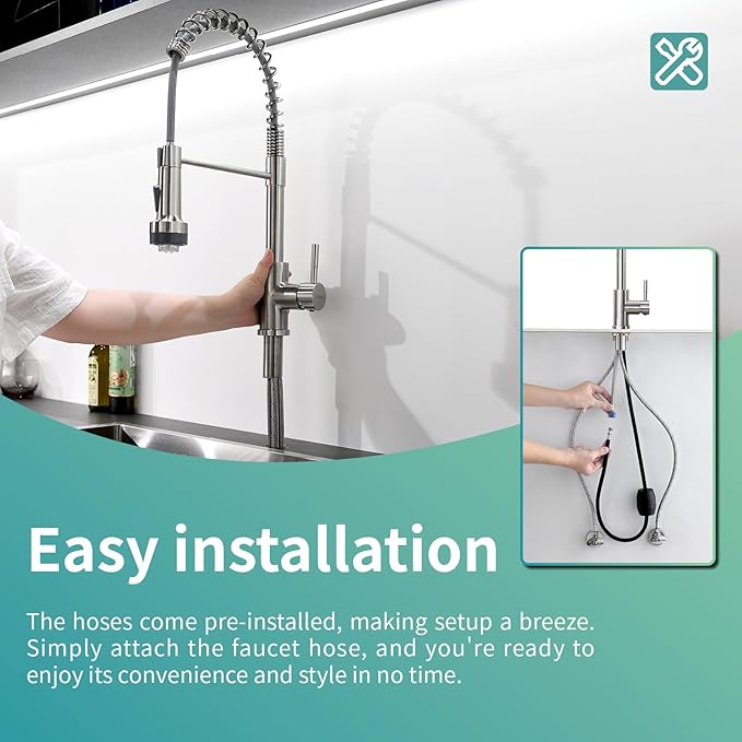 GIMILI Kitchen Faucet with Pull Down Sprayer Single Hole Stainless Steel LED Faucet, Suitable for Farmhouses, RV, Laundry Room, Outdoor, and Campers. Llave para fregadero de cocina Brushed Nickel
