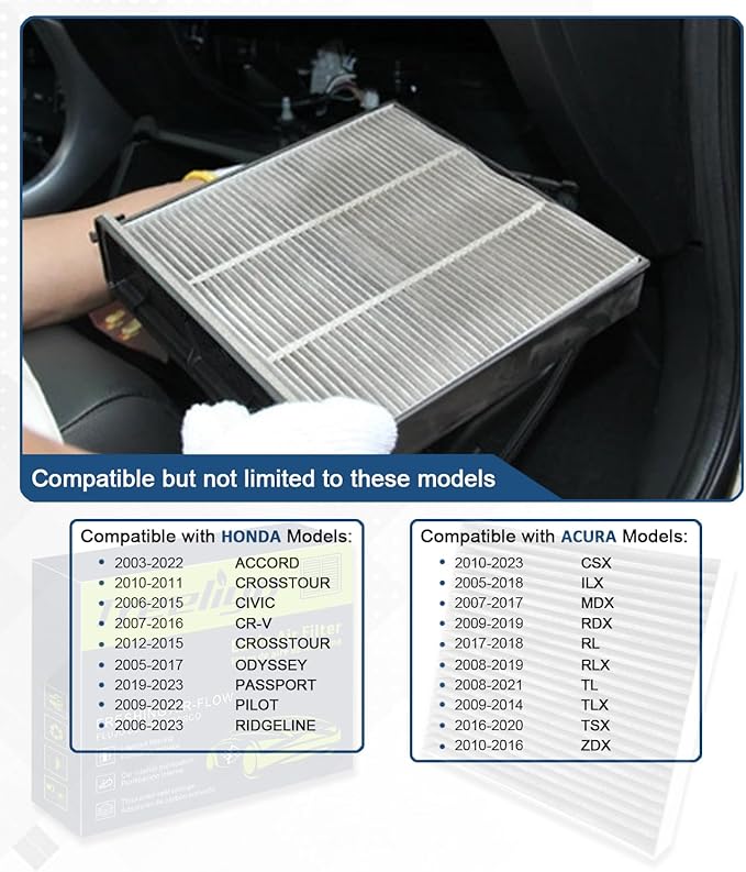 Treeligo CF10134 Cabin Air Filter, Replacement for Accord 2003-2022 Civic 2006-2015 CRV 2007-2016 Odyssey 2005-2017 Crosstour Passport Ridgeline Pilot MDX, w/Upgraded Coconut Shell Activated Carbon