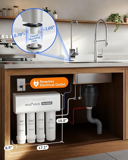 Ecoviva RO800G Tankless 9-Stage Commercial Reverse Osmosis Water Filtration System, NSF/ANSI 58, 800GPD German Design 3:1 Pure to Drain,10 Years Fully Sealed Solid & Reliable, Alkaline PH+