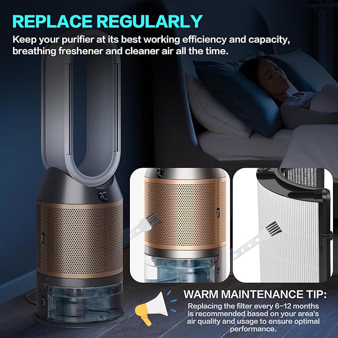 360° Combi Glass True H13 HEPA + Carbon Filter for Dyson HP1 PC1 PC2 TP10 HP10 HP09 TP09 HP07 TP07 TP06 HP06 PH04 PH03 PH02 PH01 DP04 HP4B PH3A TP7A TP7C TP4A TP4B PH2 HP2, 2-in-1 Replacement Filter