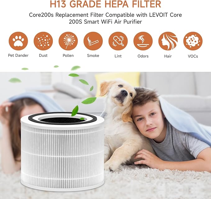 2 Pack Core 200S Replacement Filter Compatible with LEVOIT Core 200S Smart WiFi Air Purifier