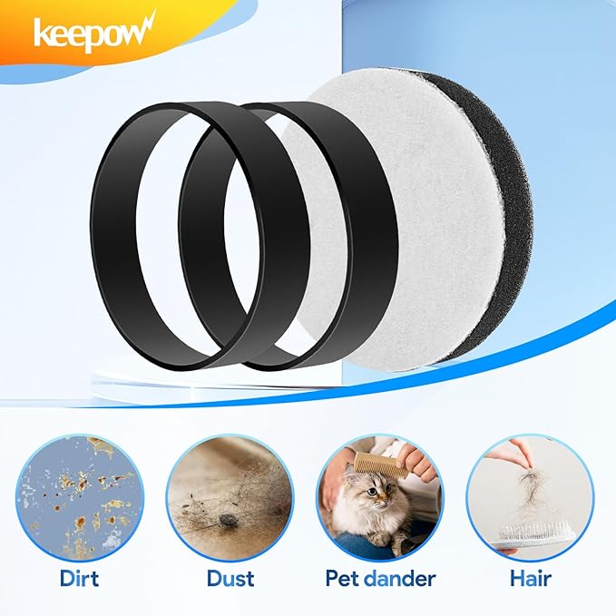 KEEPOW Vacuum Belts and Filters for Eureka Airspeed Compact Bagless Upright Vacuum Cleaner NEU100, NEU10AE4, NEU10AE5, NEU10AE2, NEU102 Series, Part #E0106 & E0105, 3 Pack