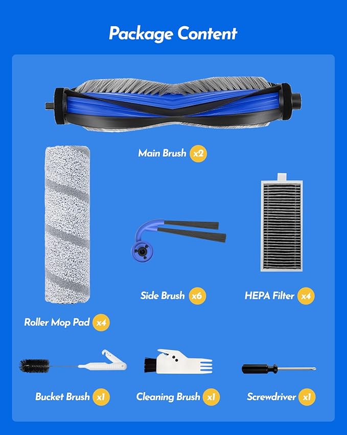 X11 OmniCyclone Accessories Kit for Ecovacs Deebot X11 OmniCyclone/X11 Pro Omni/T80S Omni/Yeedi S16 Plus Robot Vacuum, Deebot x11 Replacement Parts:2 Main Brush, 4 Roller Mop, 6 Side Brush, 4 Filter