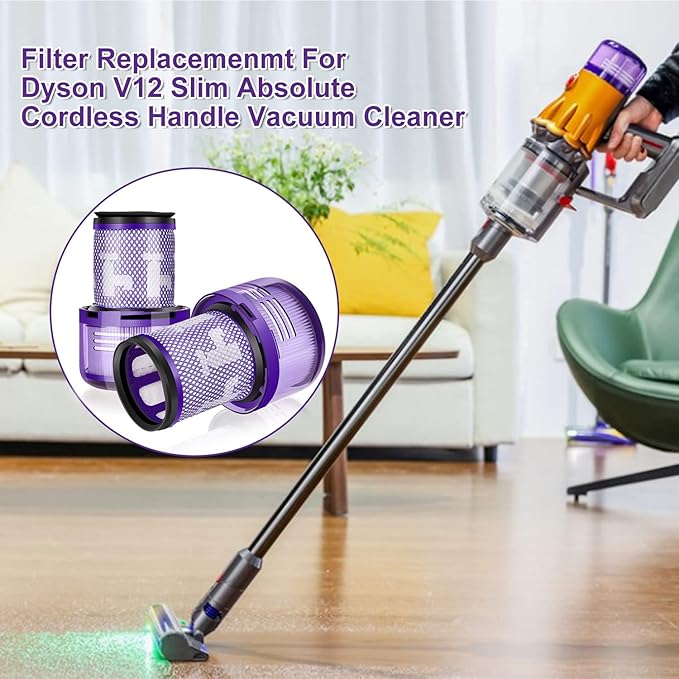 2 Pack Filter Replacements for Dyson V12 Detect Slim Animal Slim+ Cordless V12 Slim Absolute SV34, SV35 Vacuum Cleaner Replacement Parts, Compare to Part 971517-011