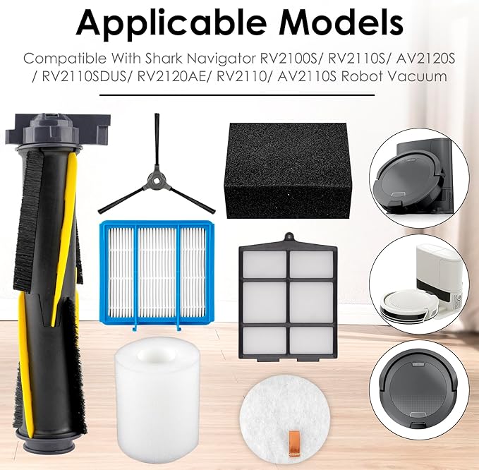 (17 Pack) RV2100S Replacement Parts for Shark Navigator RV2100S/ RV2110S/ AV2120S/ RV2110SDUS/ RV2120AE/ RV2110/ AV2110S Robot Vacuum, Roller Brush, HEPA Filter, Foam Filter, Side Brush, Pre-filter