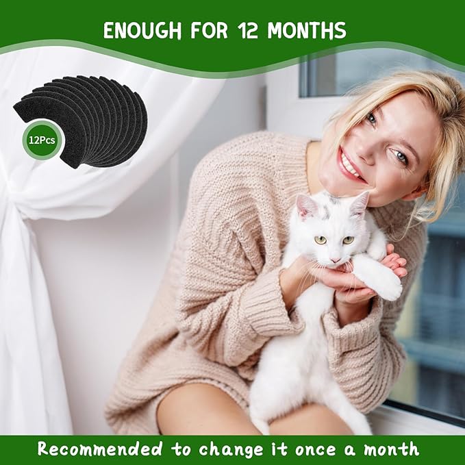 12 Pack 0.5 in Thickness Carbon Filters Compatible with Model 4, Cat Litter Box Filters Replacement to Absorb Odors Control Damp from Pets and Keep Home Fresh