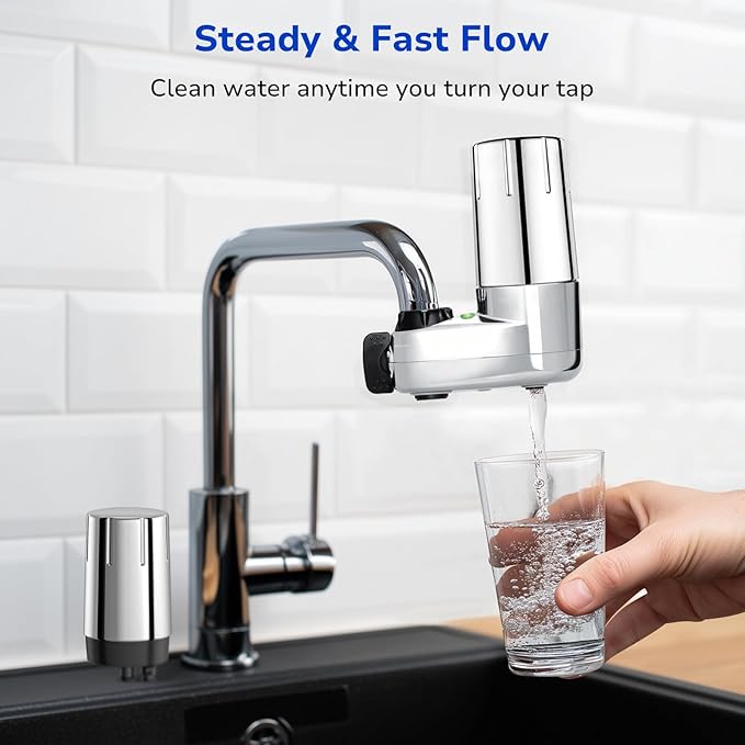 Fil-Fresh 3-Pack Water Filter Replacement for Brita® Faucet Filtration System, NSF Certified to Reduce Chlorine, BPA-Free, Lasts 4-Months or 100 Gallons, Chrome