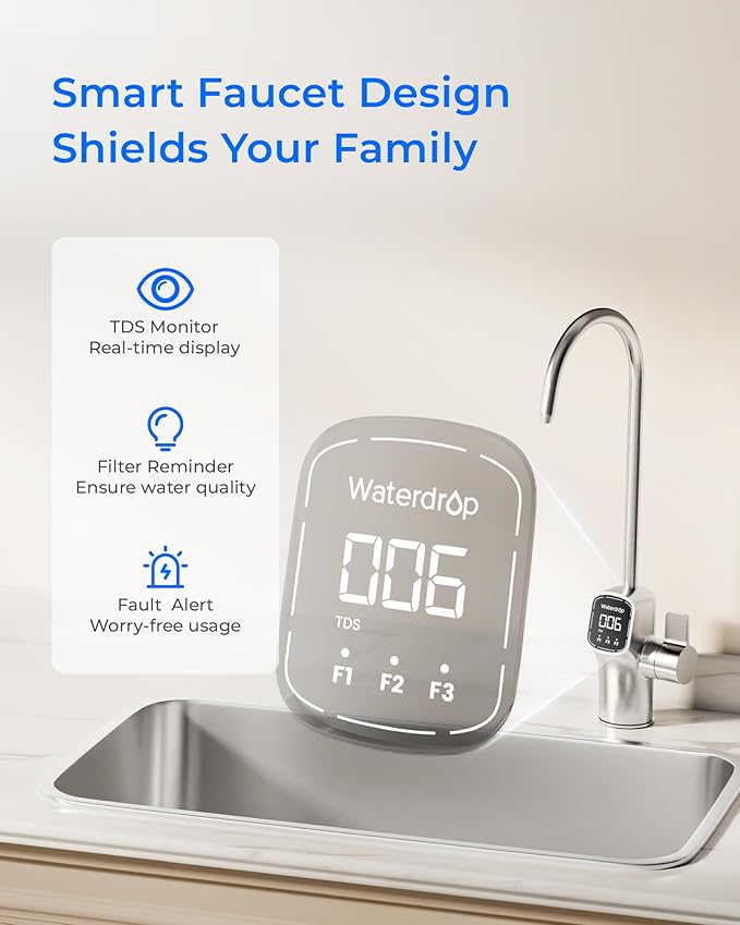Waterdrop X8-PRO Dual Flow Reverse Osmosis Water Filter, 800 GPD Tankless RO System, 9-Stage Filtration, Undersink, LED Faucet, BPA Free, Attaches to Your Existing Kitchen Faucet, NO Minerals Added