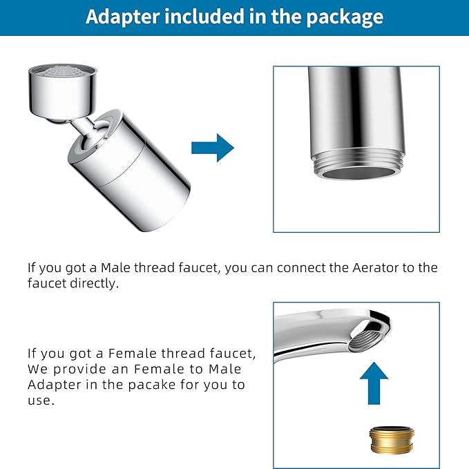 Hibbent NSF/ANSI/CAN 61 Certified Faucet Aerator, Kitchen Sink Aerator, 2 Water Flow CUPC Certification 360-degree Swivel Faucet Extender, 55/64 Inch Female Thread, Water Saving-Chrome Finish