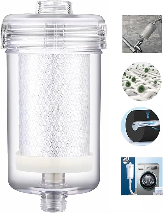 FA10 Washer Water Filter,1 Micron, 99.5% Removal of Chlorine Odor, Carbon+PP Filter Media, Soften Skin Hair & Clothes, Filter for Washing Machine, Shower, Anti Scale, 6.7" Inline