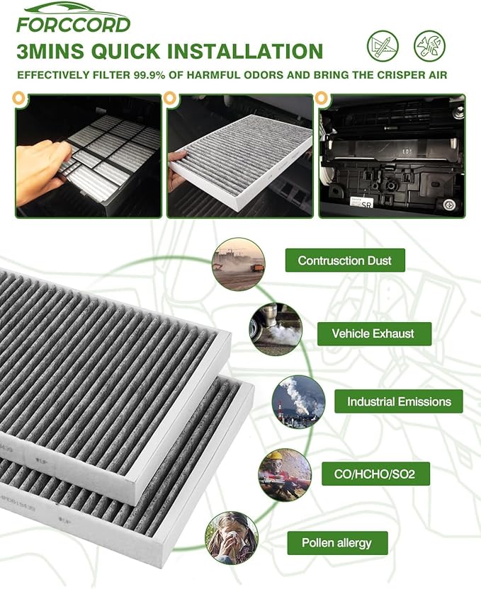 2-Pack Cabin Air Filter Fits for 2018-25 Audi Q5, 2017-26 Q7, 2017-25 A4, 2018-19 A5 Quattro, 2017-25 A4 Quattro, 2017-26 Q7 Activated Carbon Cabin Filter Replacement Car Accessories