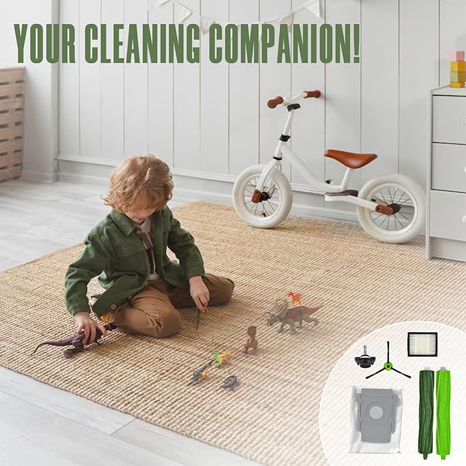 Replacement Parts Accessories Kit for iRobot Roomba J5+ J6+ J7+ J8+ J9+ J Plus Series Robotic Vacuum Attachment, 1 Front Caster Wheel, 1 Rubber Brush, 5 HEPA Filter, 6 Side Brush, 2 Dust Disposal Bag