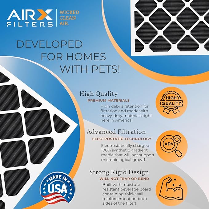 AIRx Filters Odor 20x25x2 Furnace Filter MERV 8 Carbon Filter Replacement AC HVAC Air Filter For Dust, Pollen, Lint & Dander Control, 6-Pack
