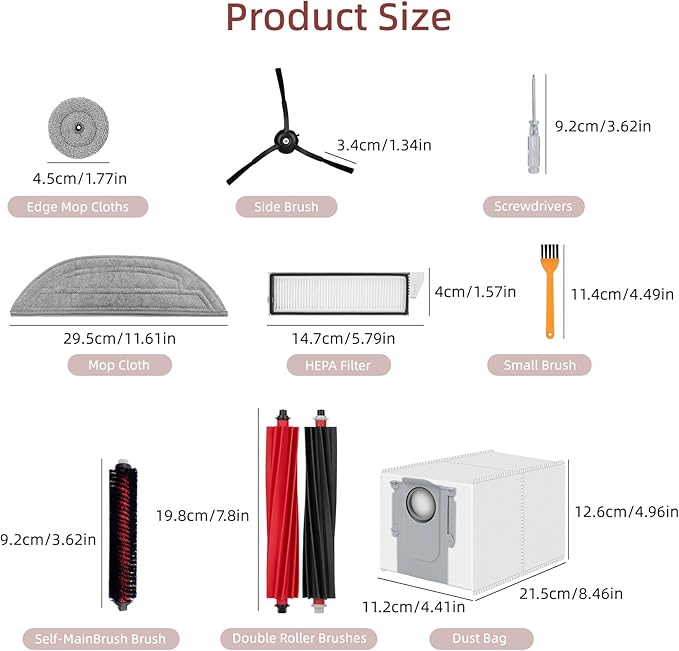 36 Pack Accessories Compatible with Roborock S8 MaxV Ultra Robot Vacuum,Main Brushes,Dust Bags,Mop Cloths,Edge Mop Cloths,Filters,Side Brushes,Self-Main Brush,Cleaning Brush, Screwdriver