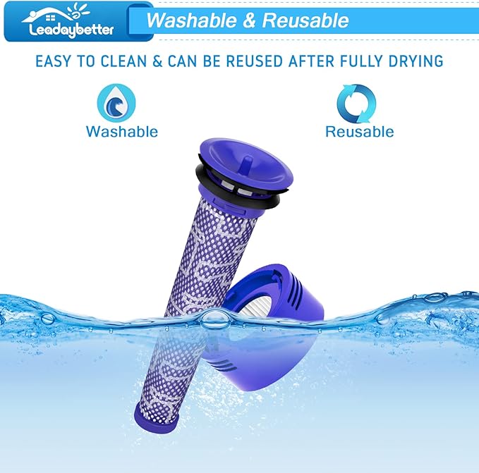 Leadaybetter Vacuum Filter Replacement for Dyson V7 V8 SV10 Animal Absolute Stick Cordless Vac Cleaner, 3 Post & 3 Pre Filters, Compare to Part # 965661-01 & 967478-01