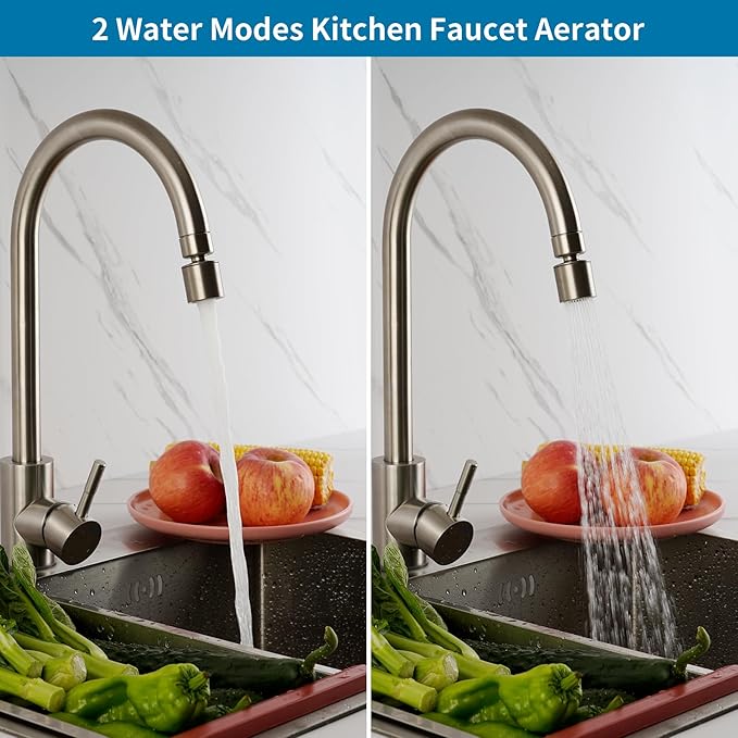 Hibbent NSF/ANSI/CAN 61 Certified Faucet Aerator, 360° Swivel Kitchen Sink Aerator, CUPC Certification 2-Flow Sink Sprayer Attachement, Faucet Replacement Part 55/64 Inch Female Thread, Brushed Nickel