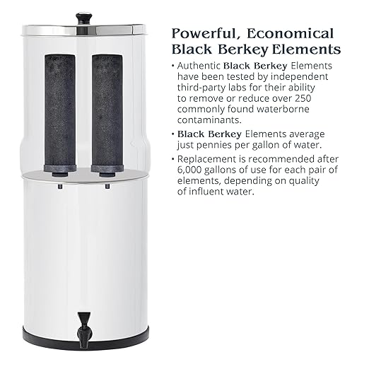 Big Berkey Gravity-Fed Water Filter System with 2 Black Berkey Elements Plus Deluxe 7" Stainless Steel Water View Spigot