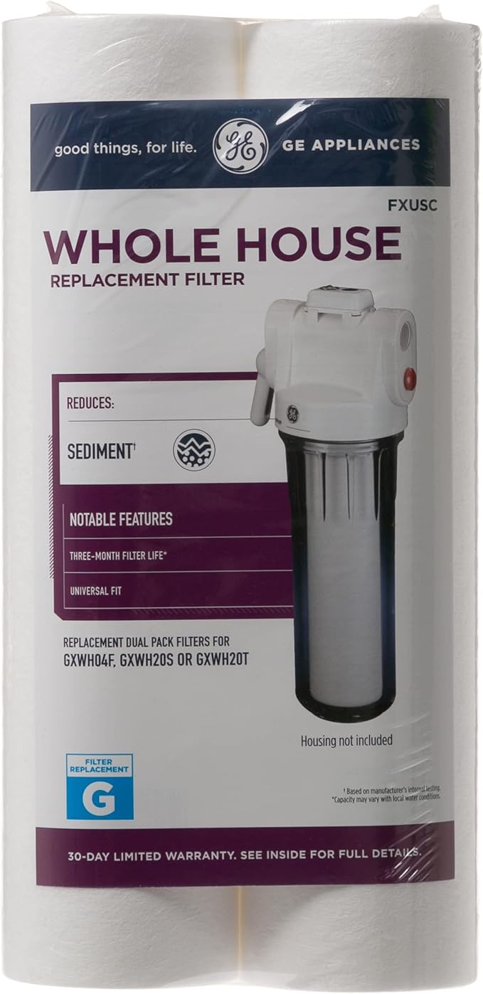 GE FXUSC Whole House Water Filter, Replacement for Water Filtration System, NSF Certified: Reduces Sediment, Rust & Other Impurities from Water, Replace Every 3 Months for Best Results, 2 Filters