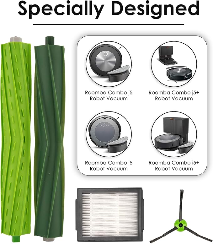 (14 Pack) Combo i5 Replacement Parts Compatible with iRobot Roomba Combo i5, Combo i5+, Combo j5, Combo j5+ Robot Vacuum Cleaner, 2 Roller Brushes, 6 HEPA Filters, 6 Side Brushes