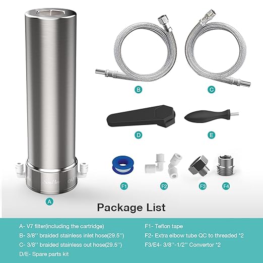 SimPure V7 Under Sink Water Filter System, 20000 Gallons, Reduces 99% Lead, Chlorine, Bad Taste, 5-Stage Stainless Steel Water Filtration System Direct Connect to Kitchen Faucet, No Drilling Required