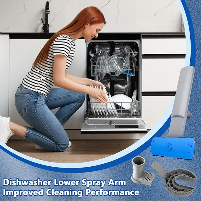 5304506660 Dishwasher Lower Spray Arm Replacement for Frigidaire AP6038456 154830302 154830303, with 5304518968 Spray Arm Support & 5304506518 Trap Drain Filter Assembly