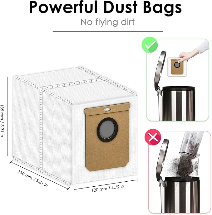 (12 Pack) L50 L60 Hybrid Dust Bags Replacement Compatible With eufy L60/ L60 Hybrid/ L60 SES/ L50 SES/ L50 Series Self Empty Station, Robot Vacuum Bags, Filter Bags, Disposable Canister Bags