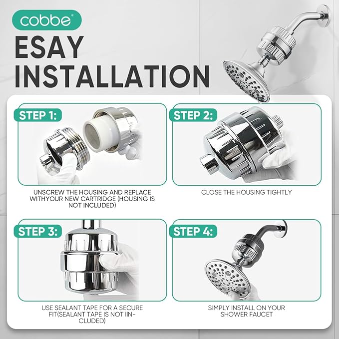 Cobbe HD HEAVY DUTY High Output Shower Filter – 99% REMOVAL Shower Head Filter for Hard Water, Heavy Metals, Chlorine and Harmful Substance, Improve your skin and hair - Chrome