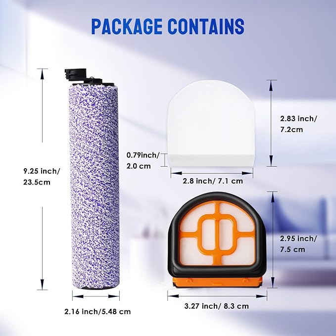9 Pack Replacement Roller Brush and Foam Filters Kit Compatible with Shark WD101,AW302,WD201, WD161 WD261 AW261 Hydrovac XL 3-in-1 Vacuum Cleaner, Cordless Pro XL Vacuum Accessories