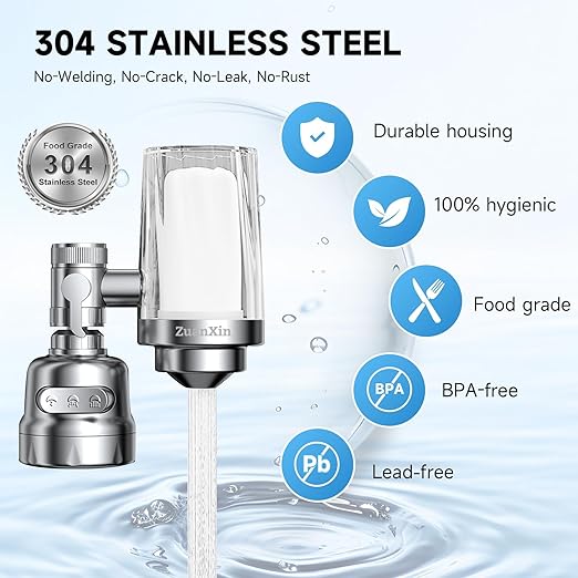 Water Filter for Sink Faucet, with 360 Rotating Sink Water Faucet Filter, Water Purifier for Kitchen Sink, 3 Months Long Lasting Tap Water Filter, Reduce Chlorine, 2 Filters