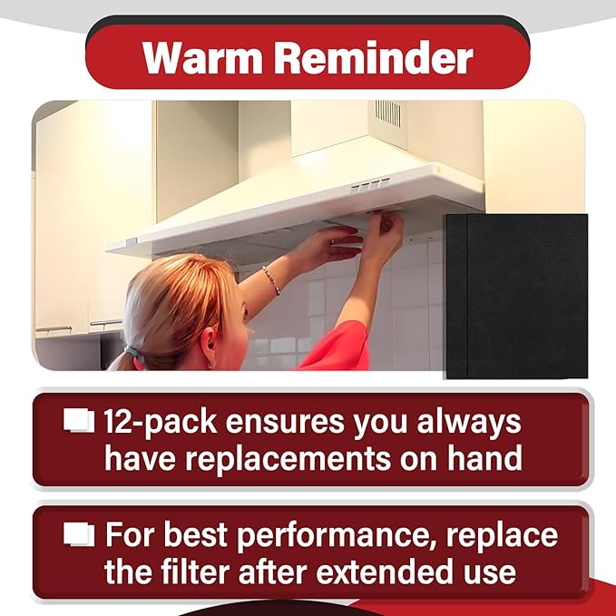 12 Pcs Range Hood Charcoal Filter Compatible with Broan-NuTone 43000 Series Range Hood, Replace Part Number BP58, 7.75" x 10.5" Charcoal Filter, Effectively Absorb Kitchen Fumes
