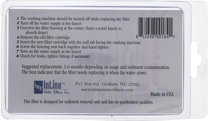 Inline Washing Machine Filter Cartridge (2 Pack) - Removes Sediment for Improved Water Flow