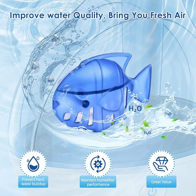 12 Pack Humidifier Cleaning Fish, Humidifier Cleaner for Most Humidifiers + Fish Tanks, Demineralization Cartridge to Purifie Water, Prevent Hard Water Build-Up, Reduce Scale to improve Humidification