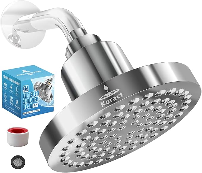 Filtered Shower Head High Pressure Shower Head with Filter for Hard Water Softener - Anti-Clogging Silicone Nozzles Bathroom Adjustable Replacement Rain Showerhead Improve Hair